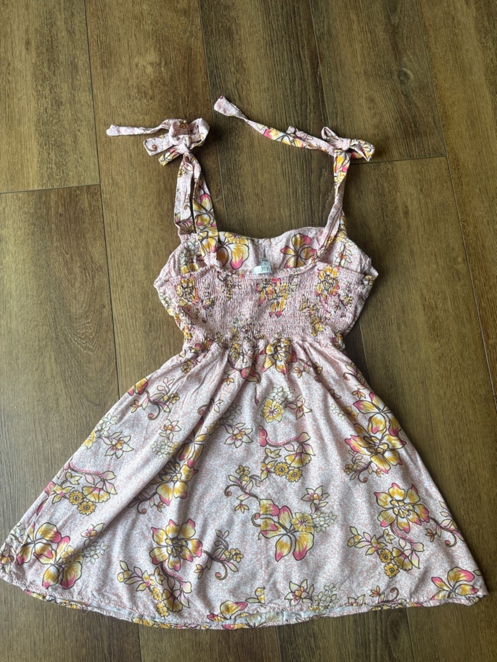 Floral Tie-Shoulder Sundress in Pink and Yellow - Picture 5 of 6